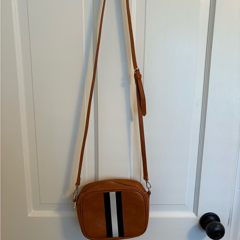 Brown Crossbody Bag with Stripe